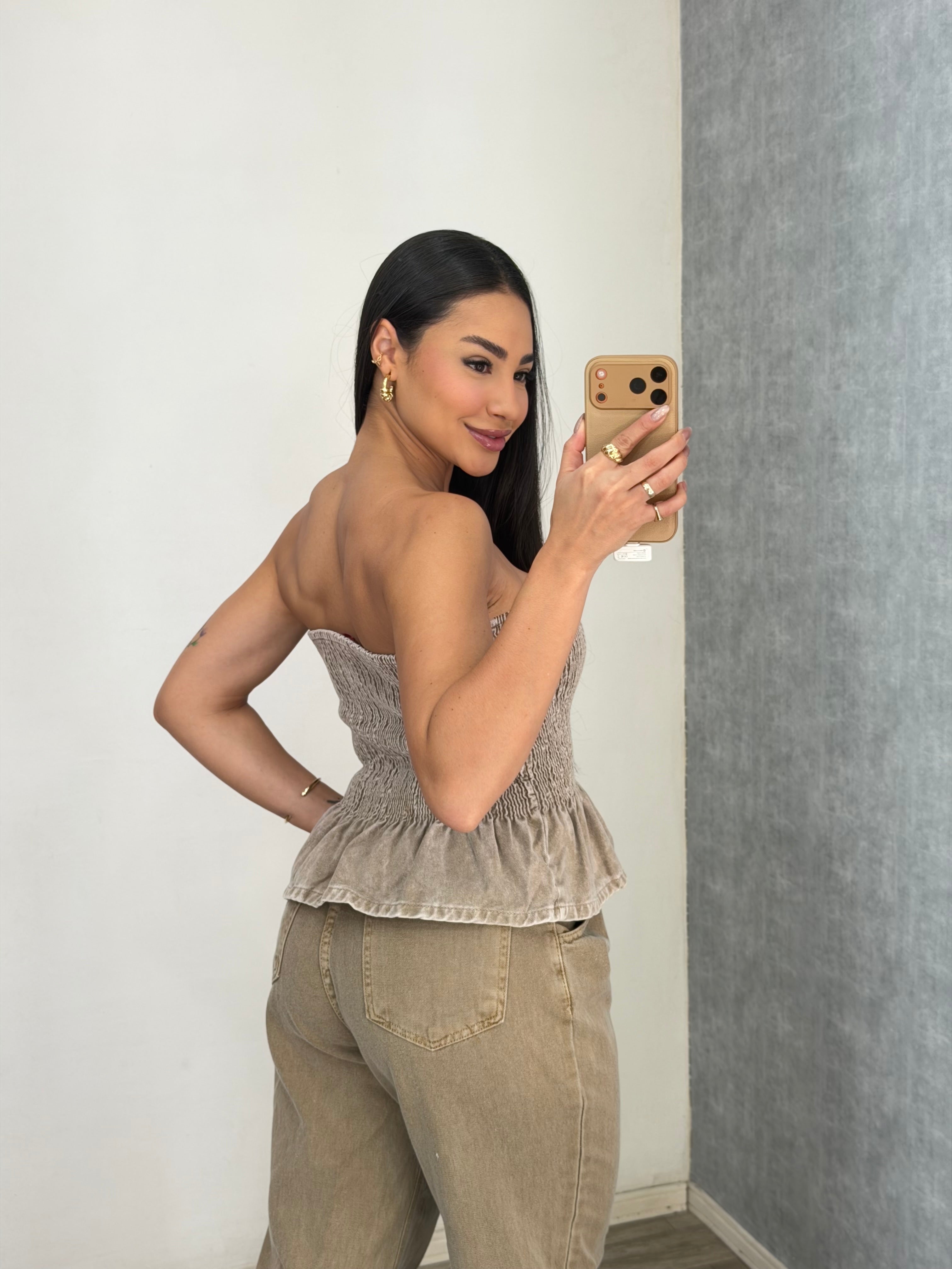 Blusa lastex caqui estonada