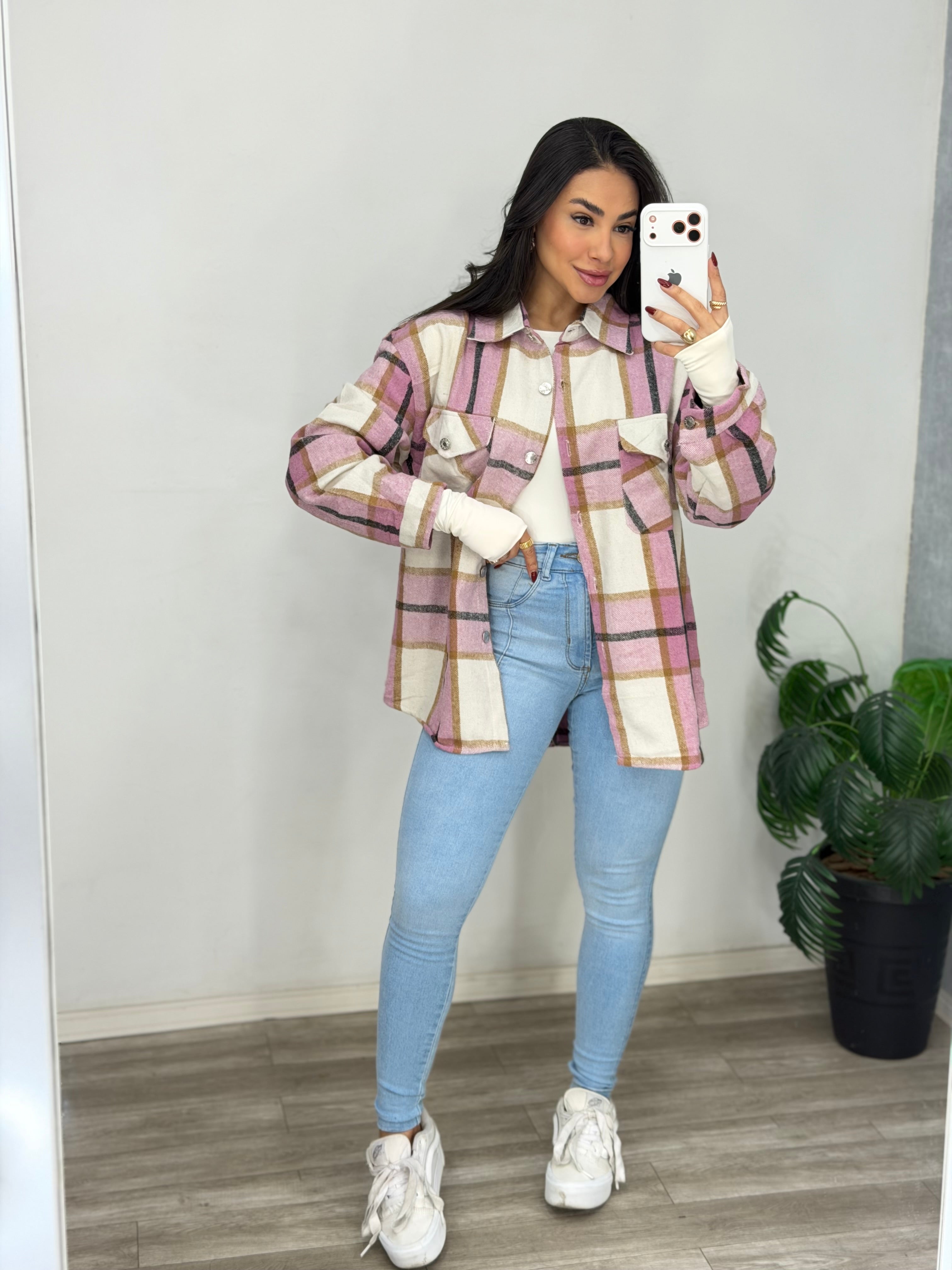 Jaqueta xadrez flanelada Rosa