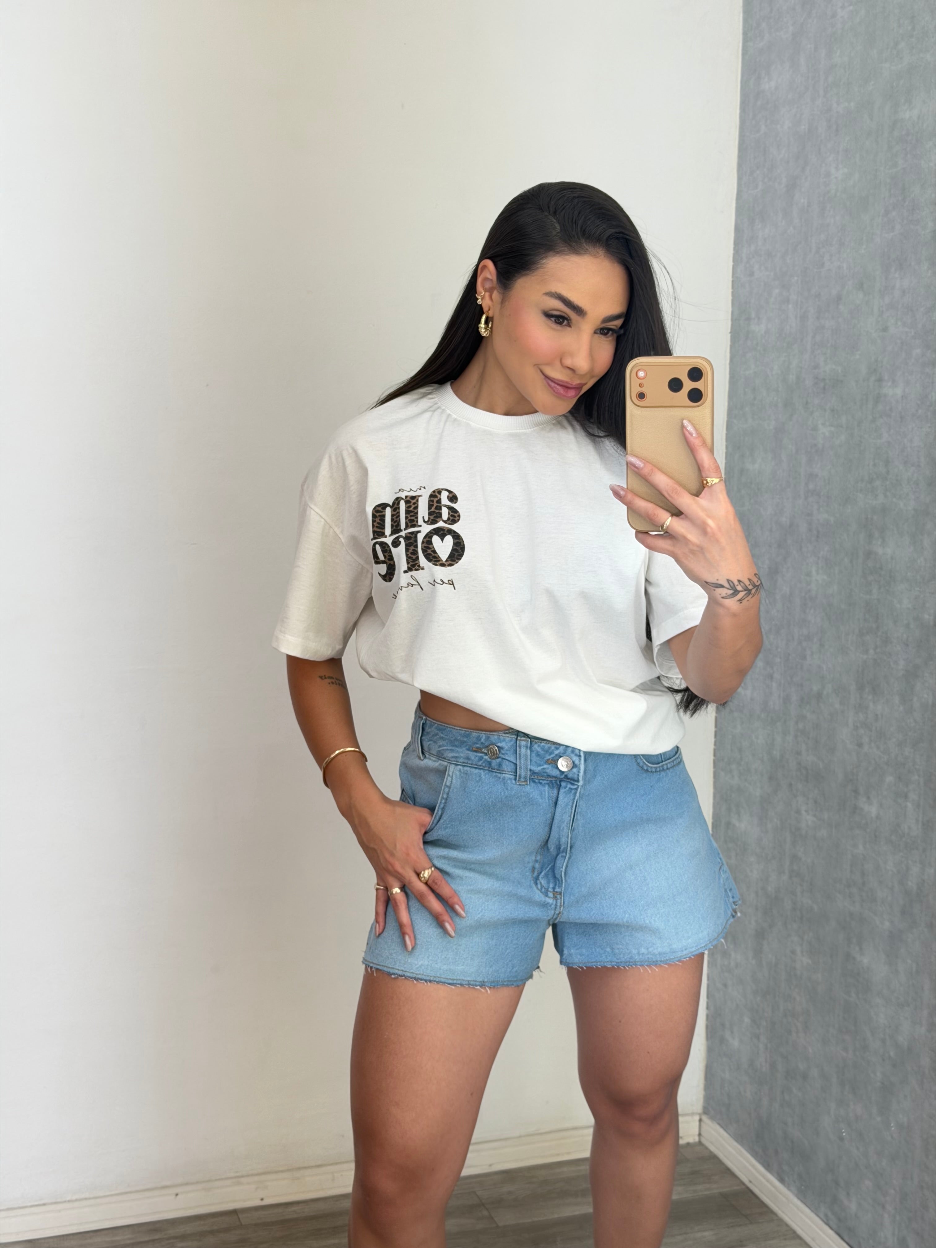 Short jeans cós assimétrico
