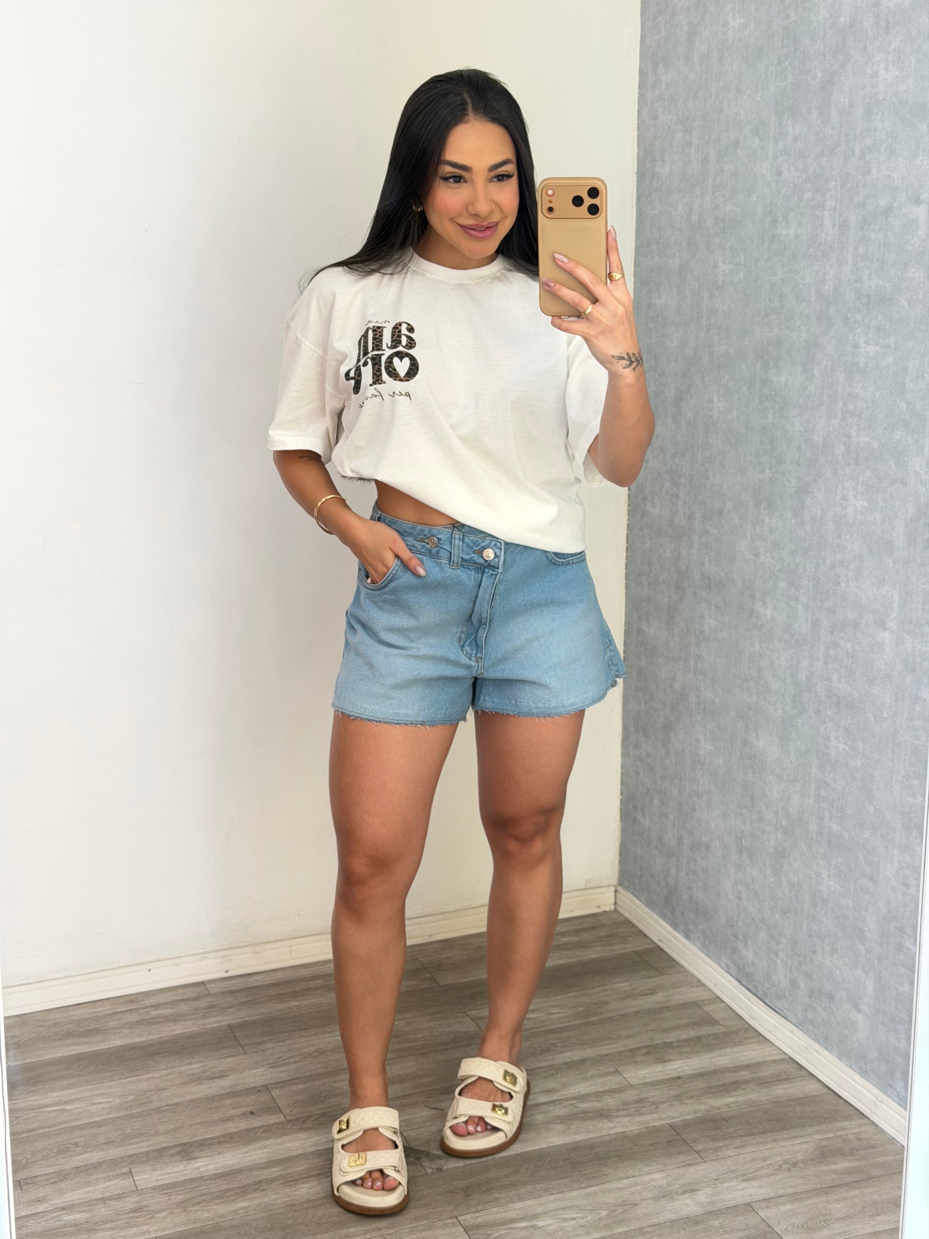 Short jeans cós assimétrico