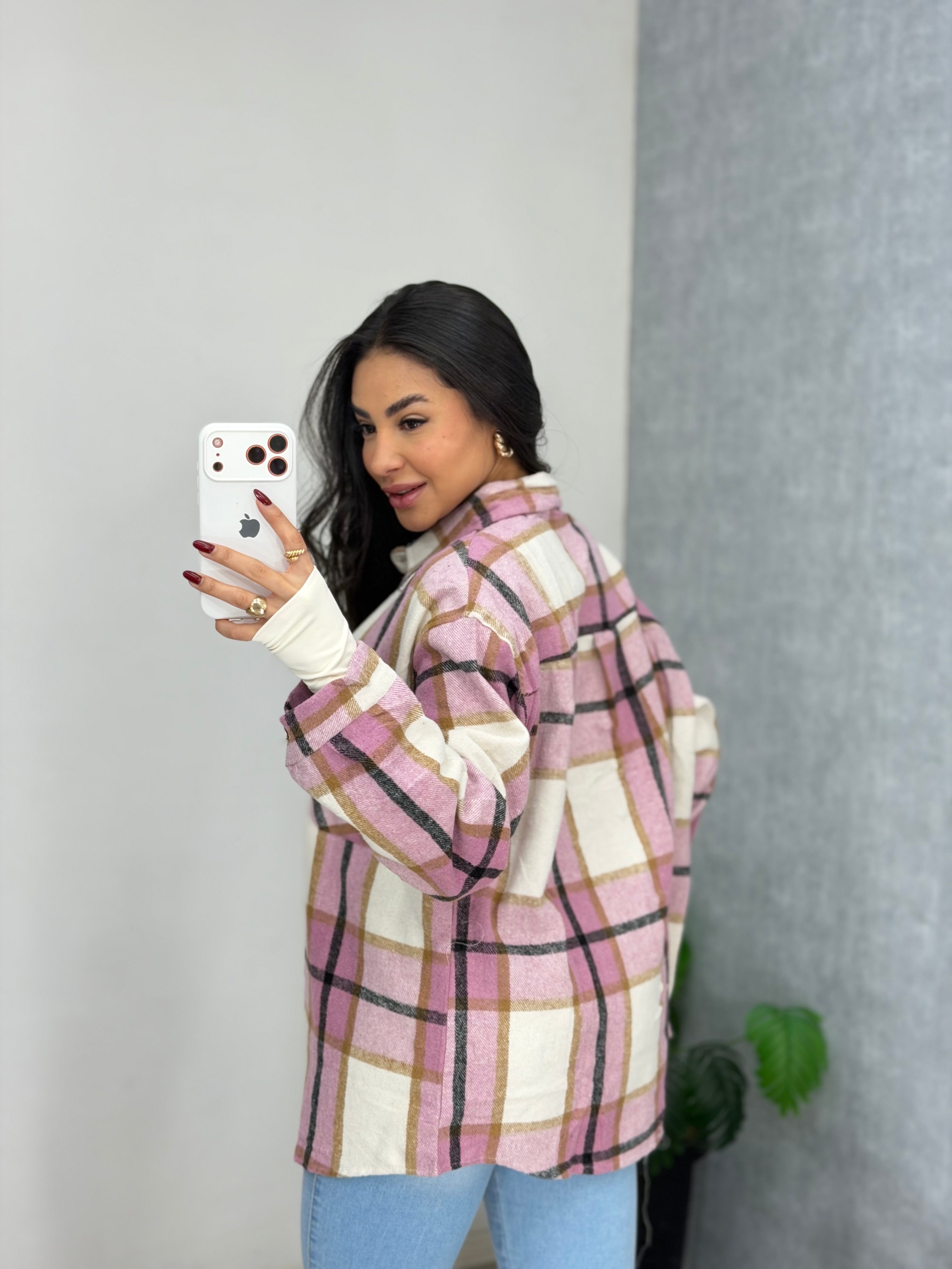 Jaqueta xadrez flanelada Rosa