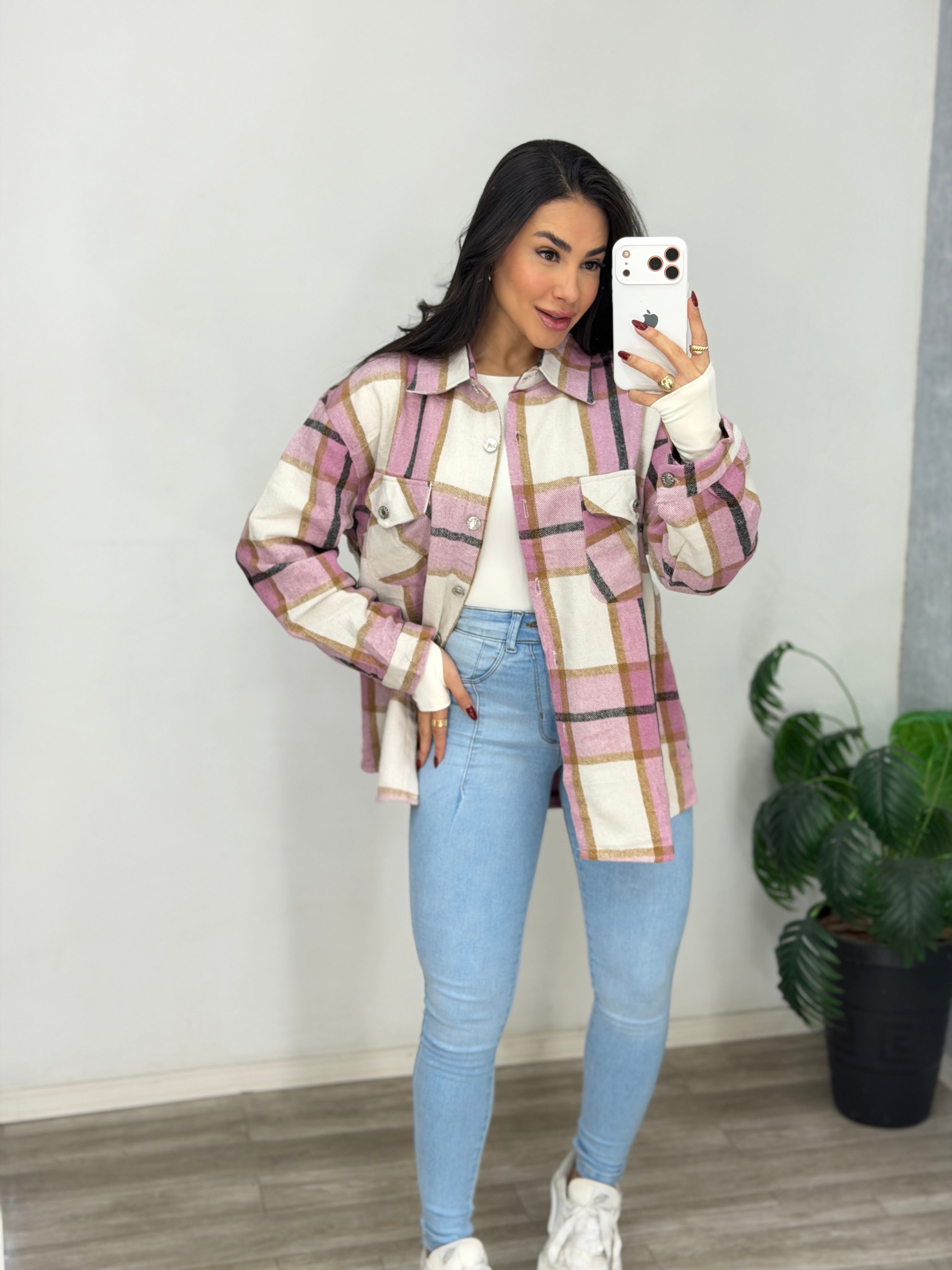 Jaqueta xadrez flanelada Rosa