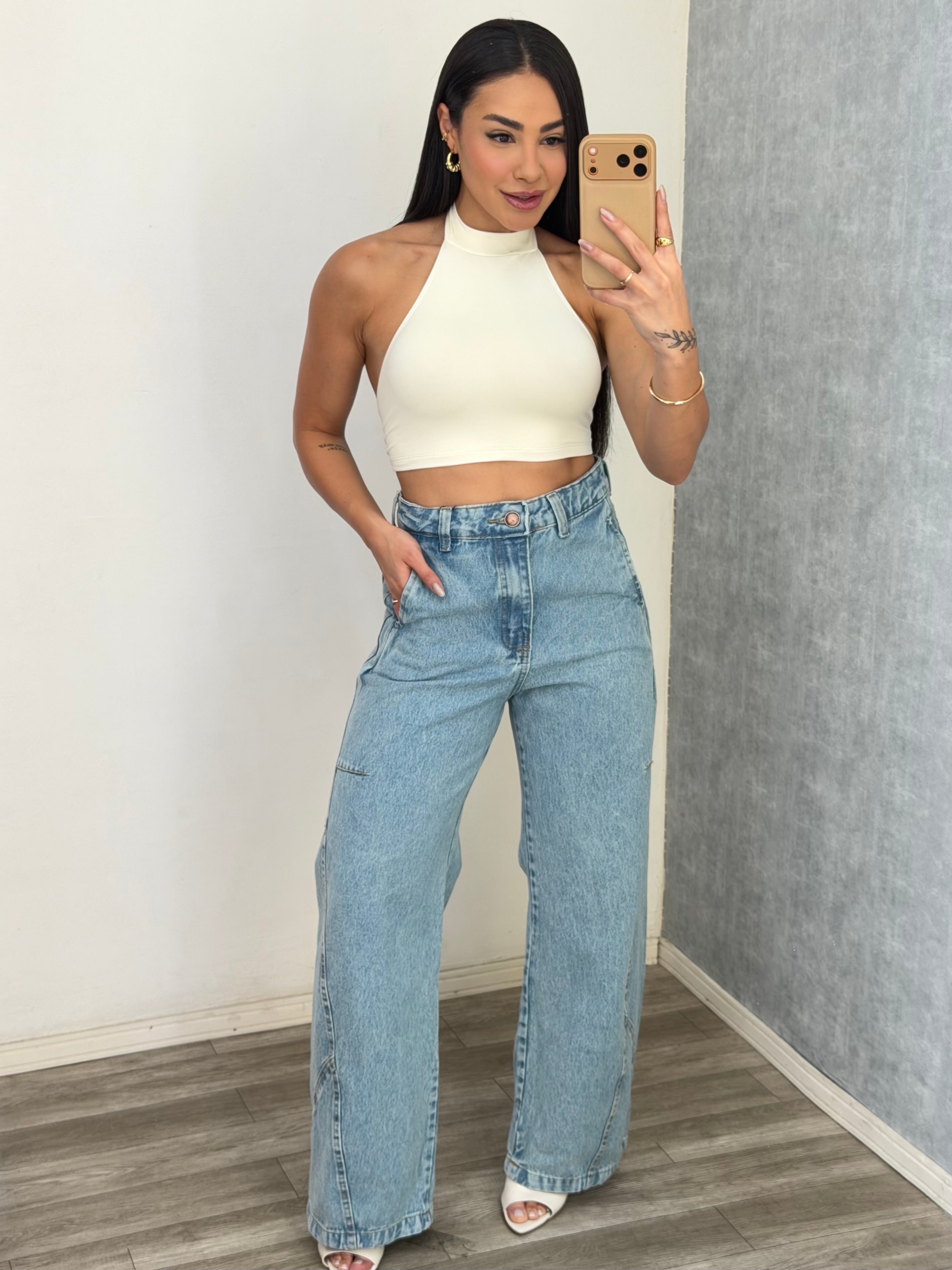 Calça slouchy bolso faca